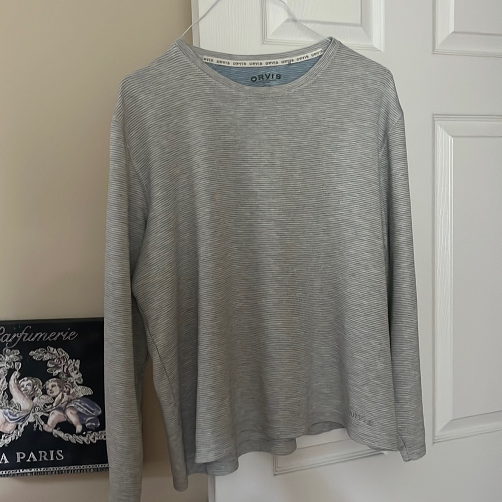 Orvis Classic Collection Men’s Long sleeve XL grey stripped good used condition